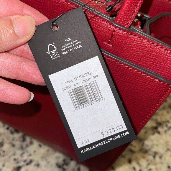 Karl Lagerfeld Paris Womens Maybelle Satchel Crossbody With Pouch Red Medium NWT - Picture 5 of 11